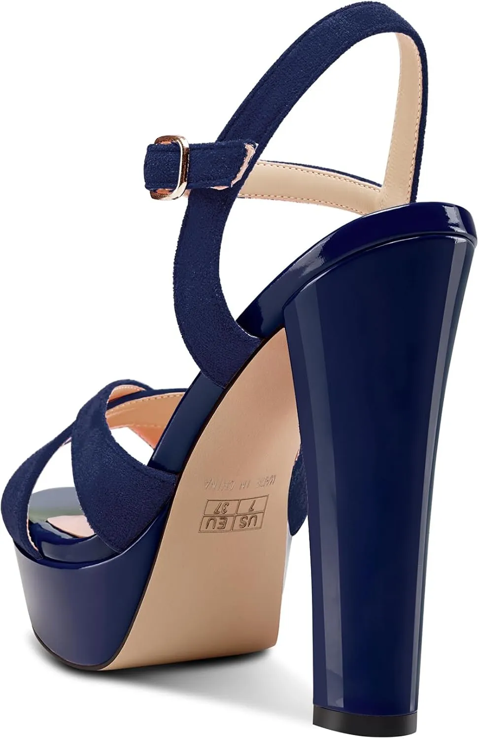 Saekcted Womens Chunky Block High Heel Open Toe Platform Ankle Strap Sandals Cross-Strap Patchwork Dress Shoes Casual Summer 5.1 Inches Heels