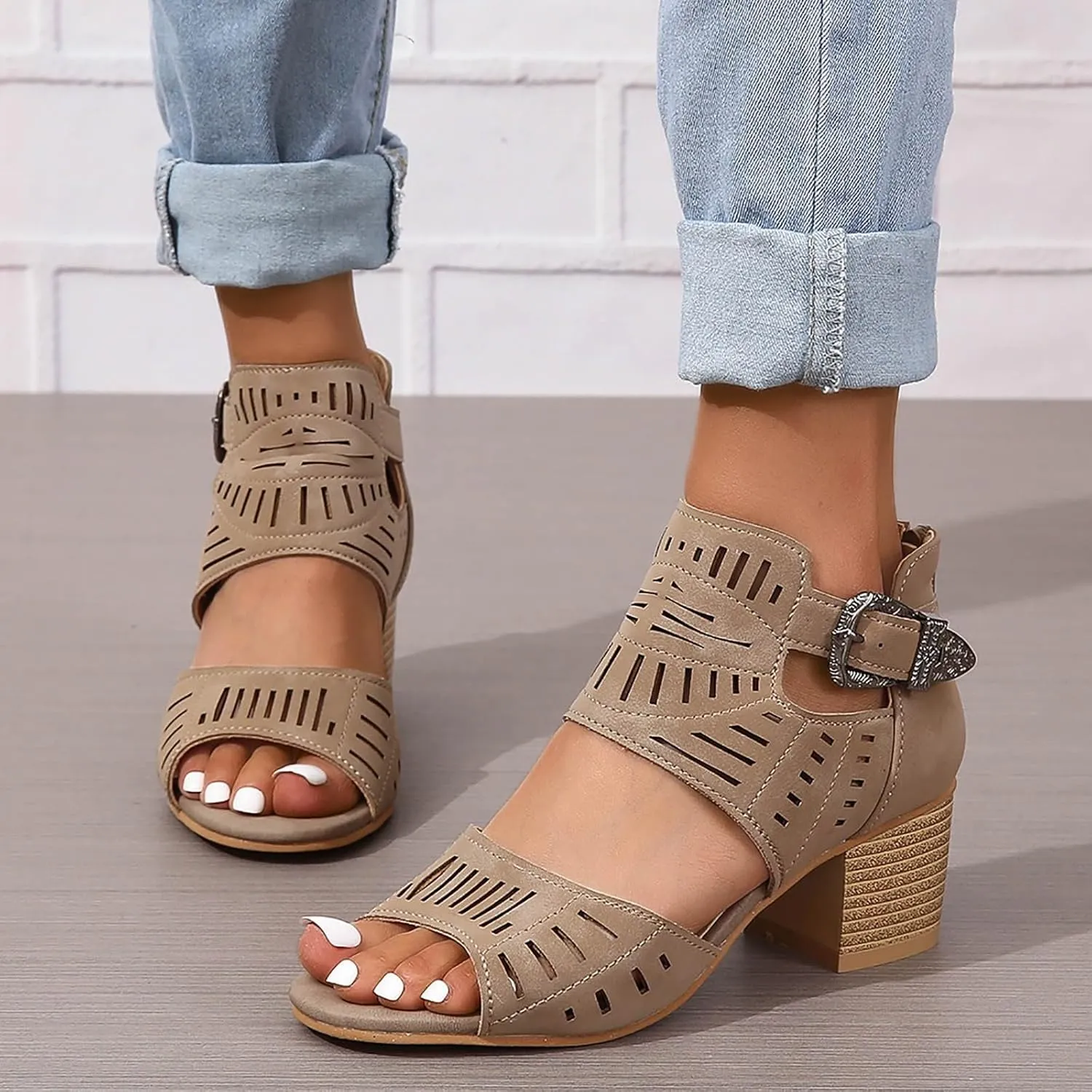 Sandals For Women Dressy Summer Toe Slingback Chunky Stacked Heel Ankle Booties Ankle Strap Womens Flat Sandals Closed