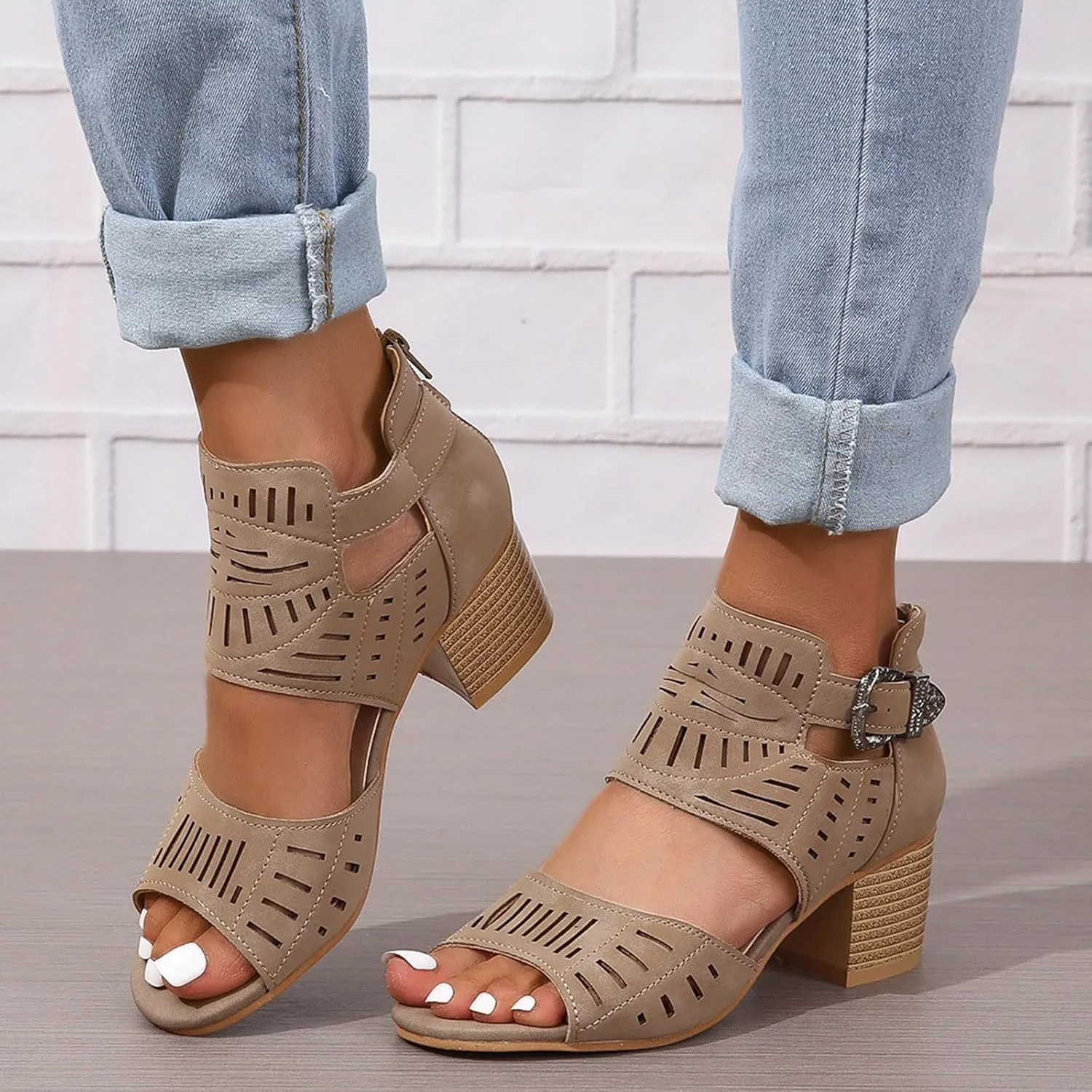 Sandals For Women Dressy Summer Toe Slingback Chunky Stacked Heel Ankle Booties Ankle Strap Womens Flat Sandals Closed