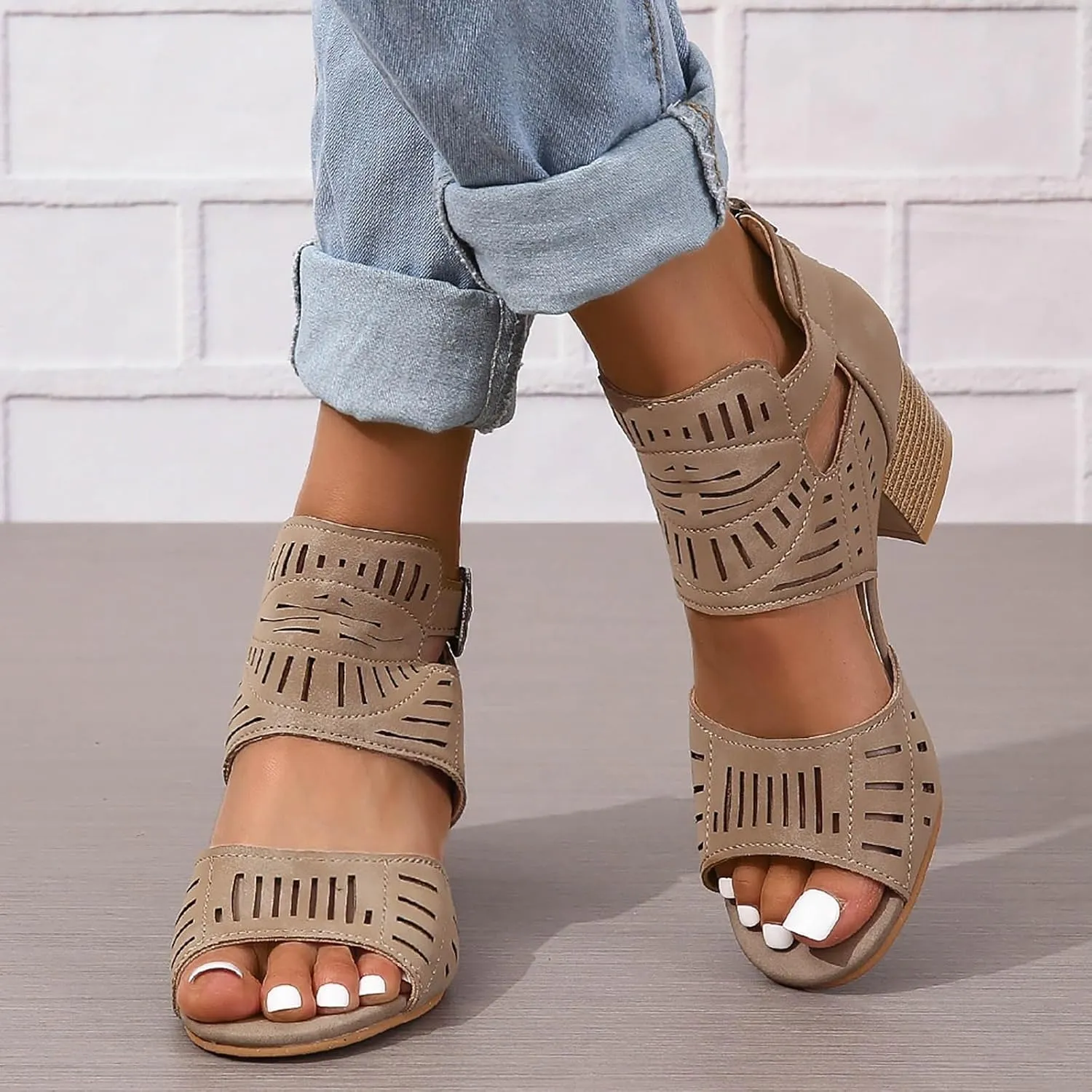 Sandals For Women Dressy Summer Toe Slingback Chunky Stacked Heel Ankle Booties Ankle Strap Womens Flat Sandals Closed