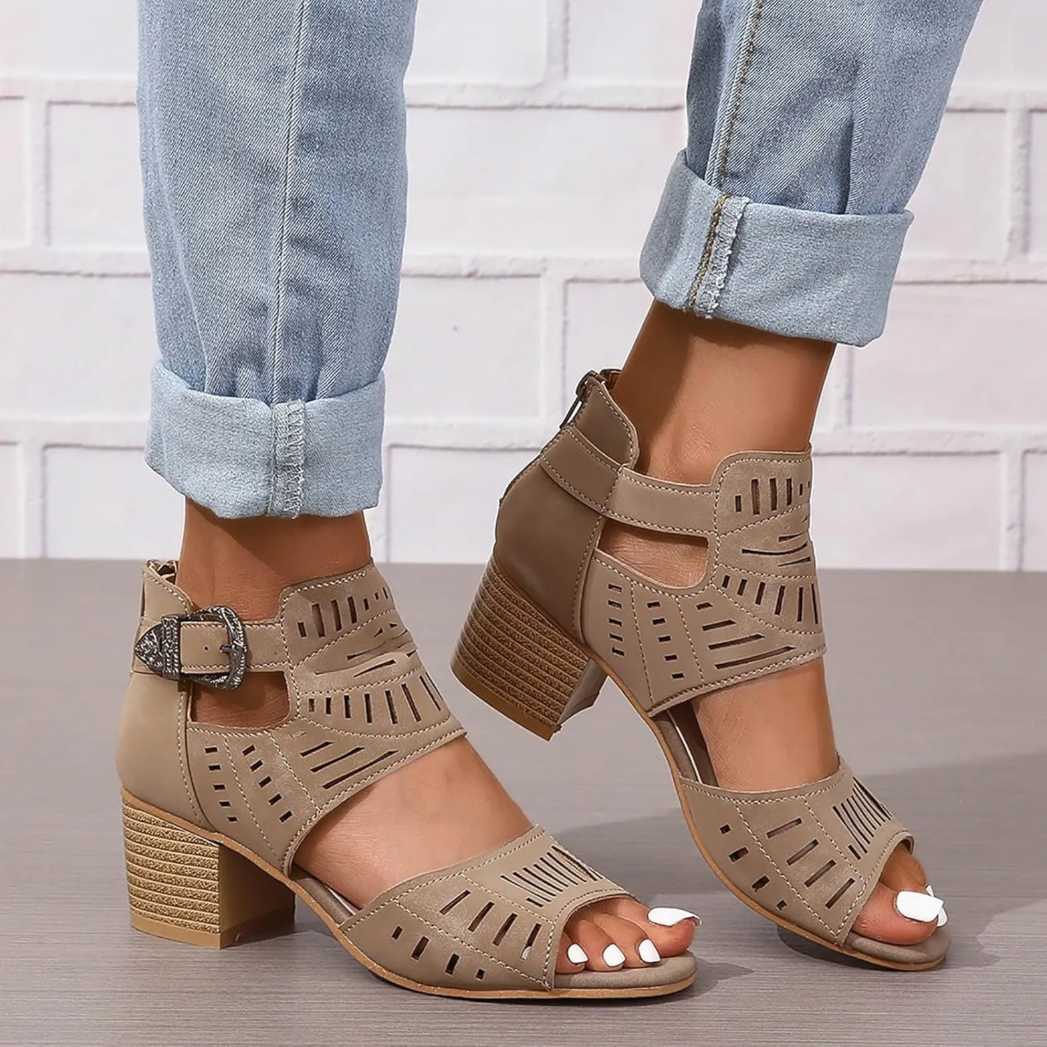 Sandals For Women Dressy Summer Toe Slingback Chunky Stacked Heel Ankle Booties Ankle Strap Womens Flat Sandals Closed