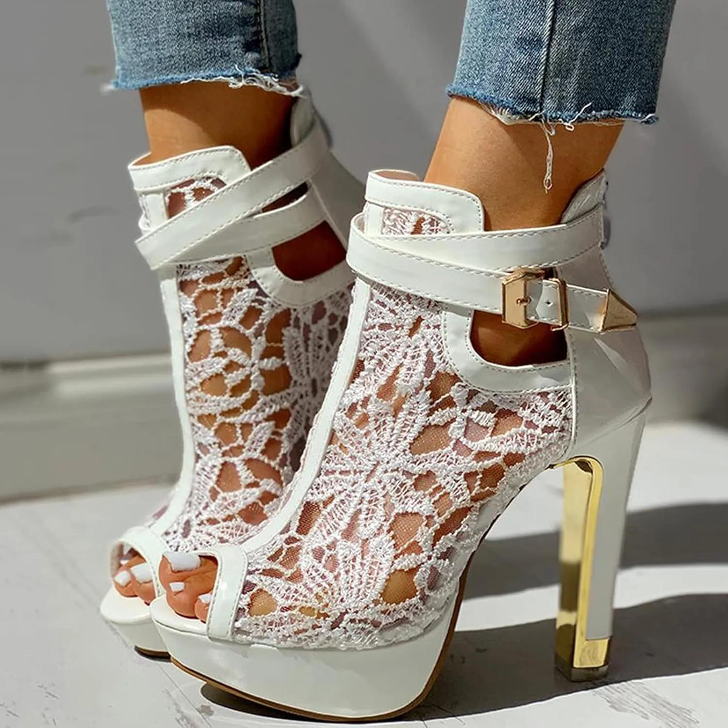 Sandals Mesh High Zip Ladies Sexy Up Shoes Lace Hollow Heel Floral Womens Casual Women's Tan Pumps for Women Sandal