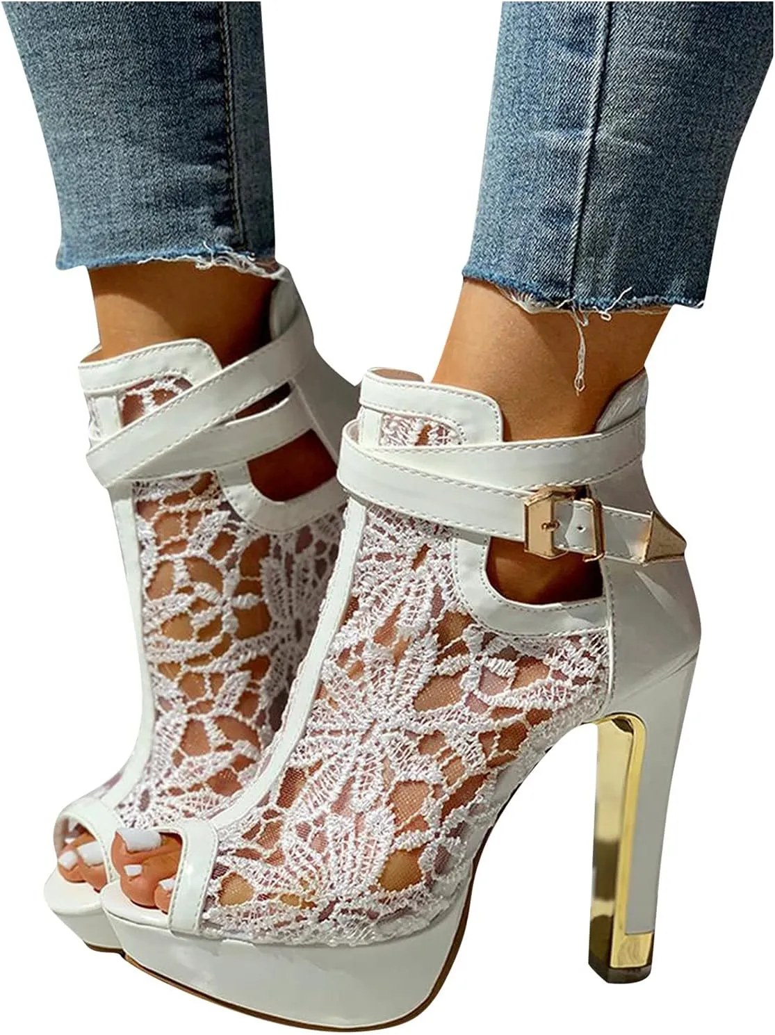 Sandals Mesh High Zip Ladies Sexy Up Shoes Lace Hollow Heel Floral Womens Casual Women's Tan Pumps for Women Sandal