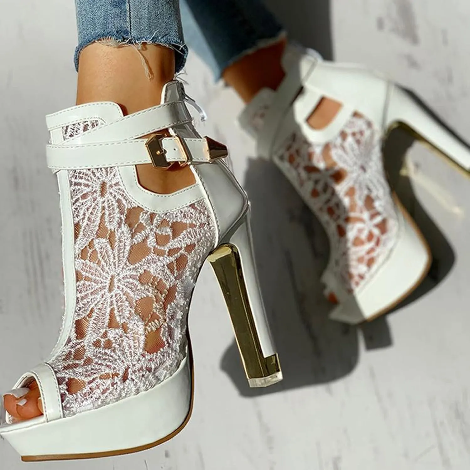 Sandals Mesh High Zip Ladies Sexy Up Shoes Lace Hollow Heel Floral Womens Casual Women's Tan Pumps for Women Sandal