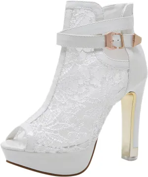 Sandals Mesh High Zip Ladies Sexy Up Shoes Lace Hollow Heel Floral Womens Casual Women's Tan Pumps for Women Sandal