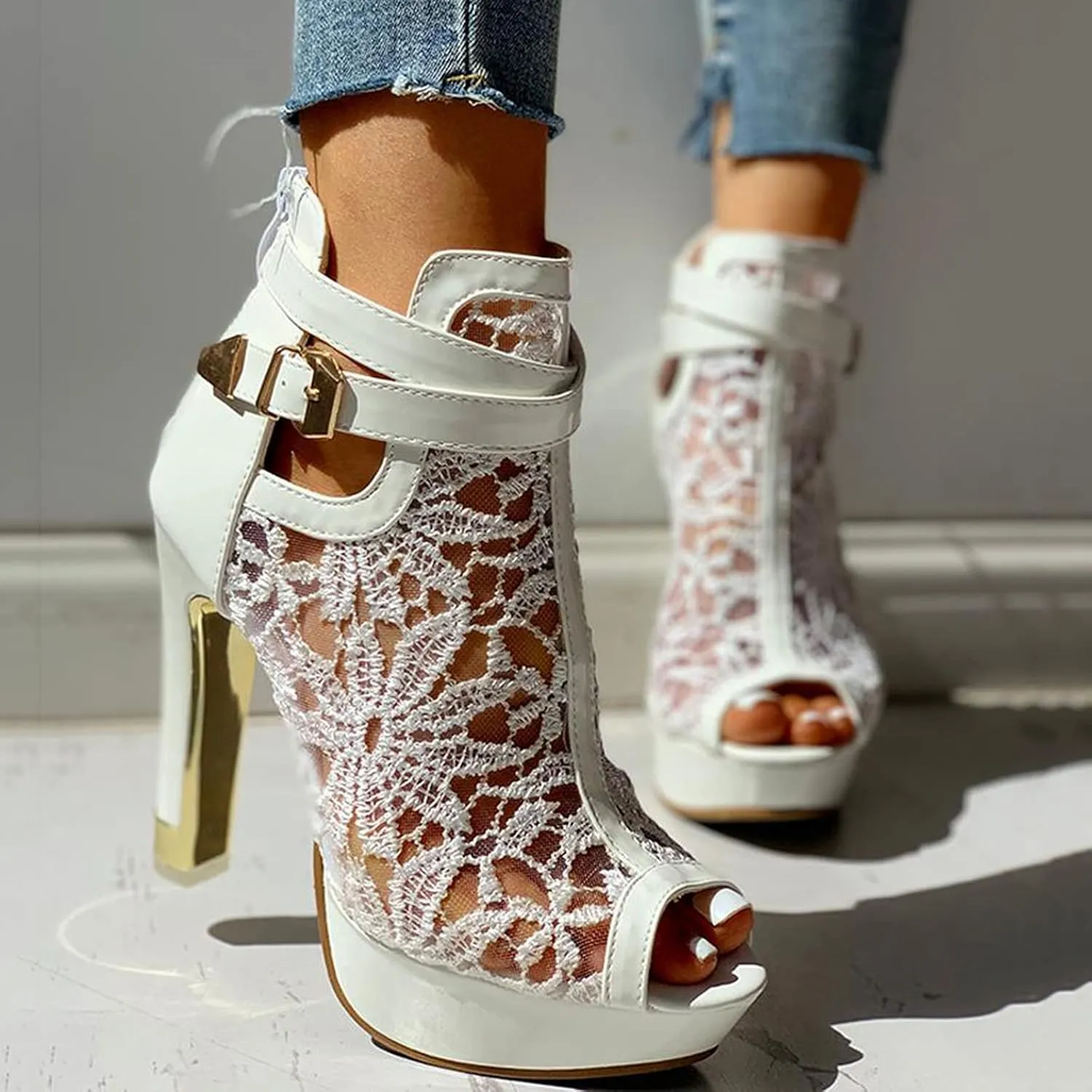 Sandals Mesh High Zip Ladies Sexy Up Shoes Lace Hollow Heel Floral Womens Casual Women's Tan Pumps for Women Sandal