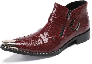 Santimon Mens Ankle Chelsea Boots Casual Dress Rock Party Western Snakeskin Texture Chukka Boots Metal Wingtip Leather Double Zipper Singer Cowboy Boots for Men Boy
