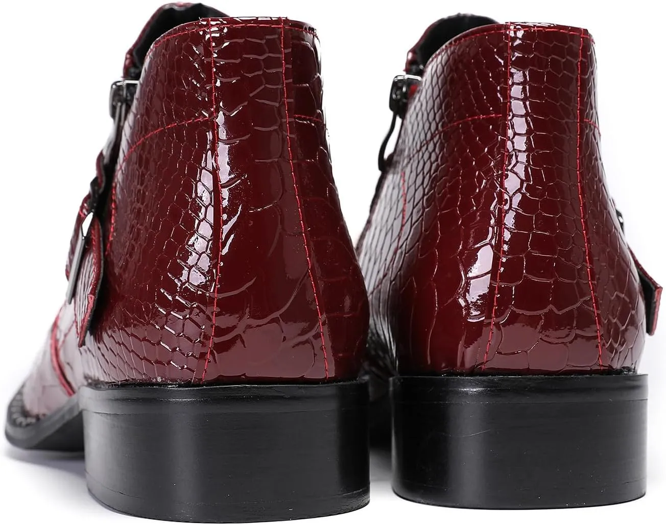 Santimon Mens Ankle Chelsea Boots Casual Dress Rock Party Western Snakeskin Texture Chukka Boots Metal Wingtip Leather Double Zipper Singer Cowboy Boots for Men Boy