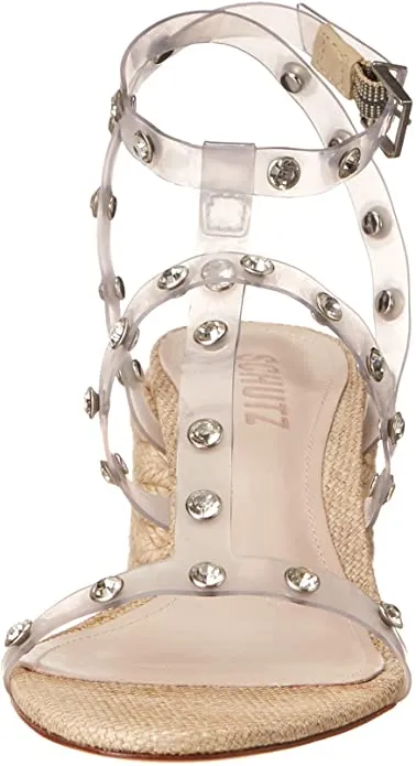 SCHUTZ Women's Flat Sandals, Transparente/Almond Buff, 6