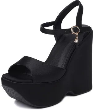 SEIFIN Women's Platform Wedge Heels Sandals Peep Toe Ankle Strap High Heeled Sandals