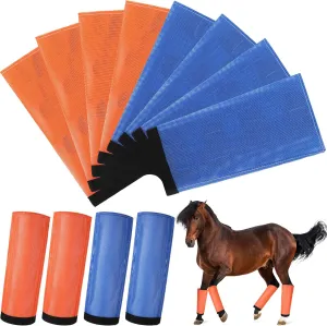 Set of 8 Mesh Fly Boots for Horse Breathable Mesh Horse Boots Protective Loose Wraps Adjustable for Preventing Legs Reduces Flies and Mosquitoes Bites (Blue, Orange,M)