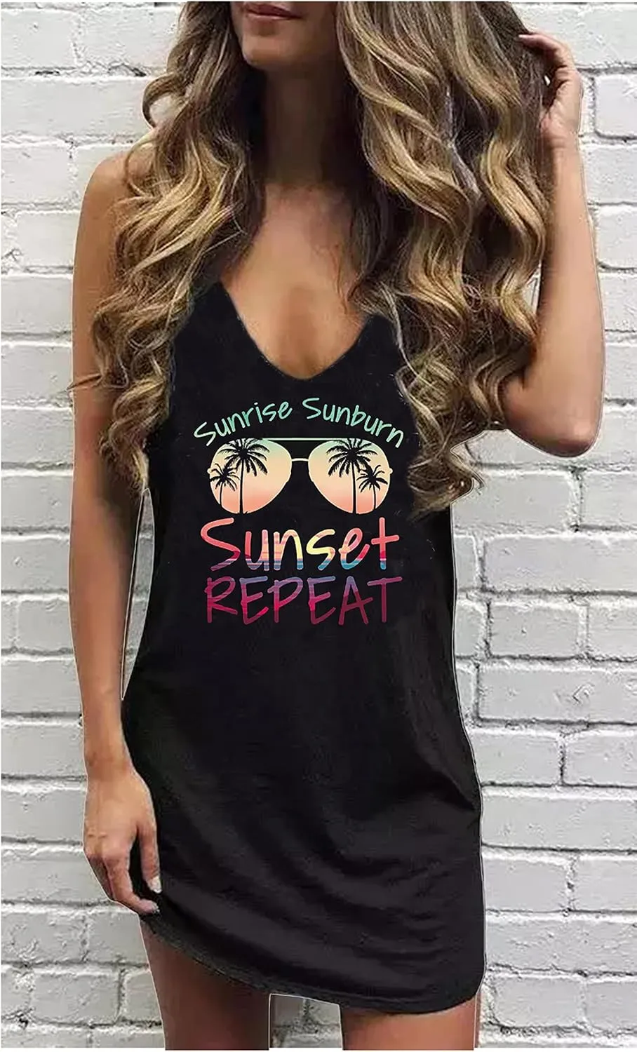 Sexy Summer Dress for Women Sun Salt Sand Graphic Mini Dress Hawaii Beach Vacation Dresses Summer Sexy V Neck Sundress