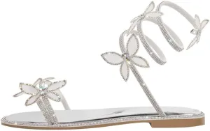 sexytag Women's Butterfly Diamante Flat Sandals Rhinestone Wrap Up Sparkly Glitter Ankle Strap Open Toe Summer Shoes