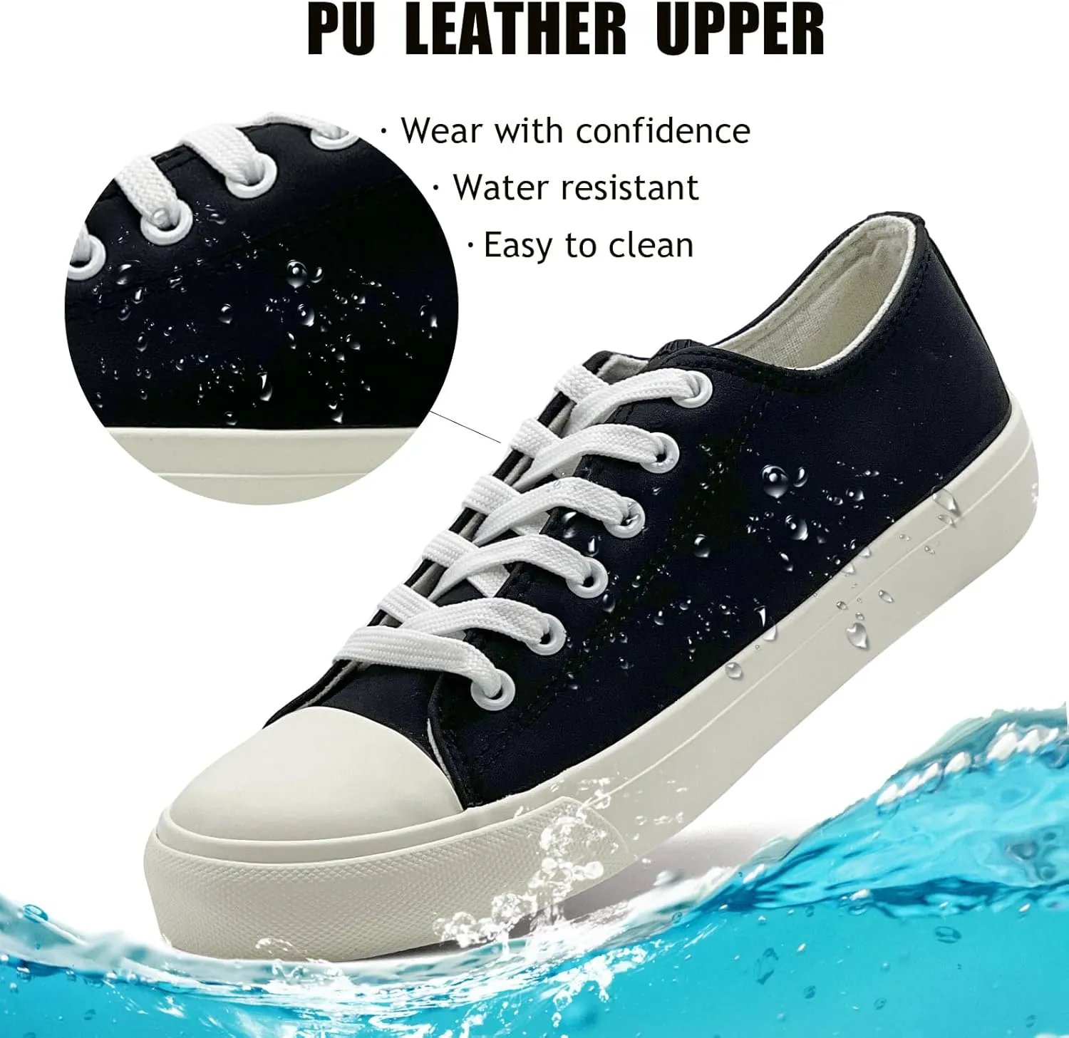 sharllen Women's Fashion PU Leather Sneakers Men's Classic Lace up Casual Walking Running Shoes Comfortable Black White Tennis Shoes