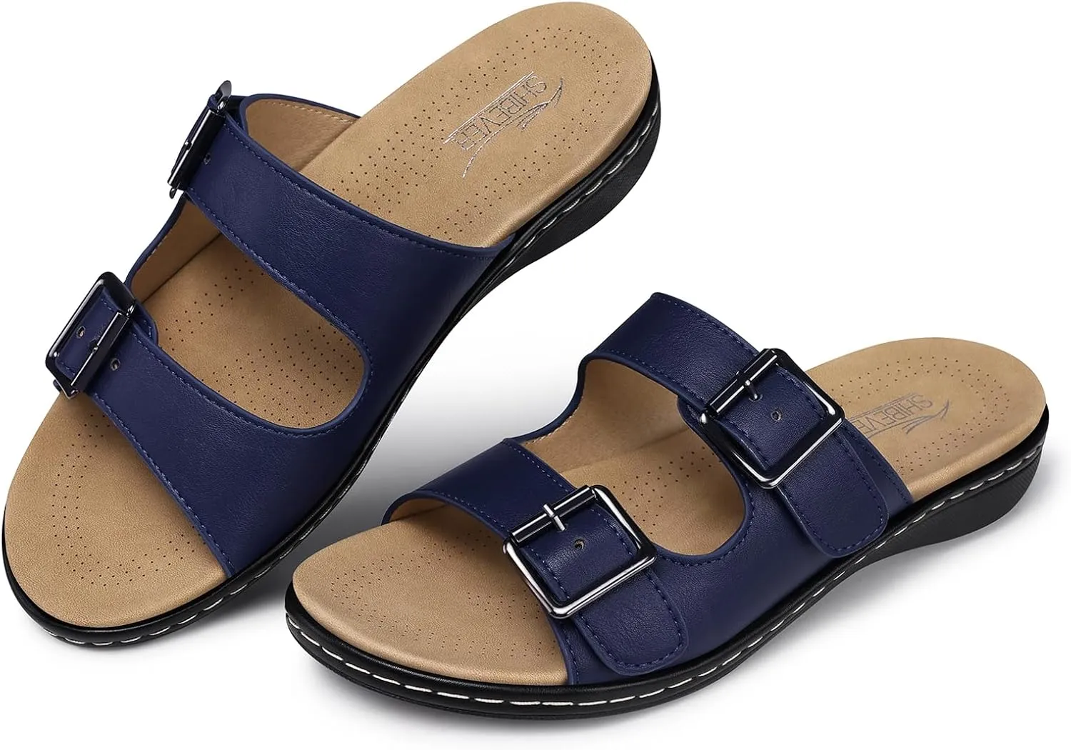 SHIBEVER Flat Sandals Women Dressy: Non Slip, Arch Support, Orthopedic, Plantar Fasciitis Comfortable Walking Sandal