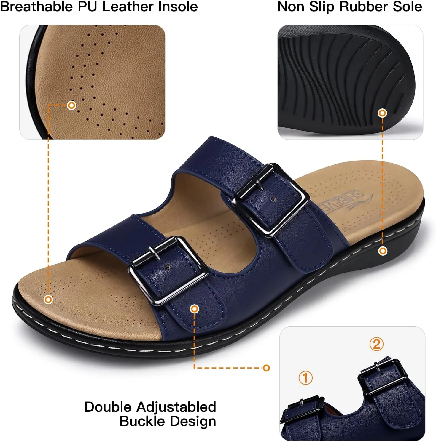 SHIBEVER Flat Sandals Women Dressy: Non Slip, Arch Support, Orthopedic, Plantar Fasciitis Comfortable Walking Sandal