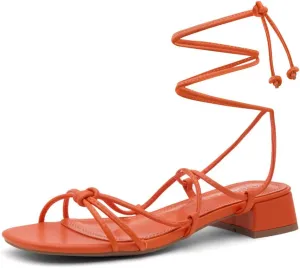 Shoe Land SL-Danica Women's Lace-Up Chunky Low Heels, Strappy Ankle Wrap Heeled Sandals, Square Open Toe Tie-Up Dress Sandals for Holiday, Party, and Wedding