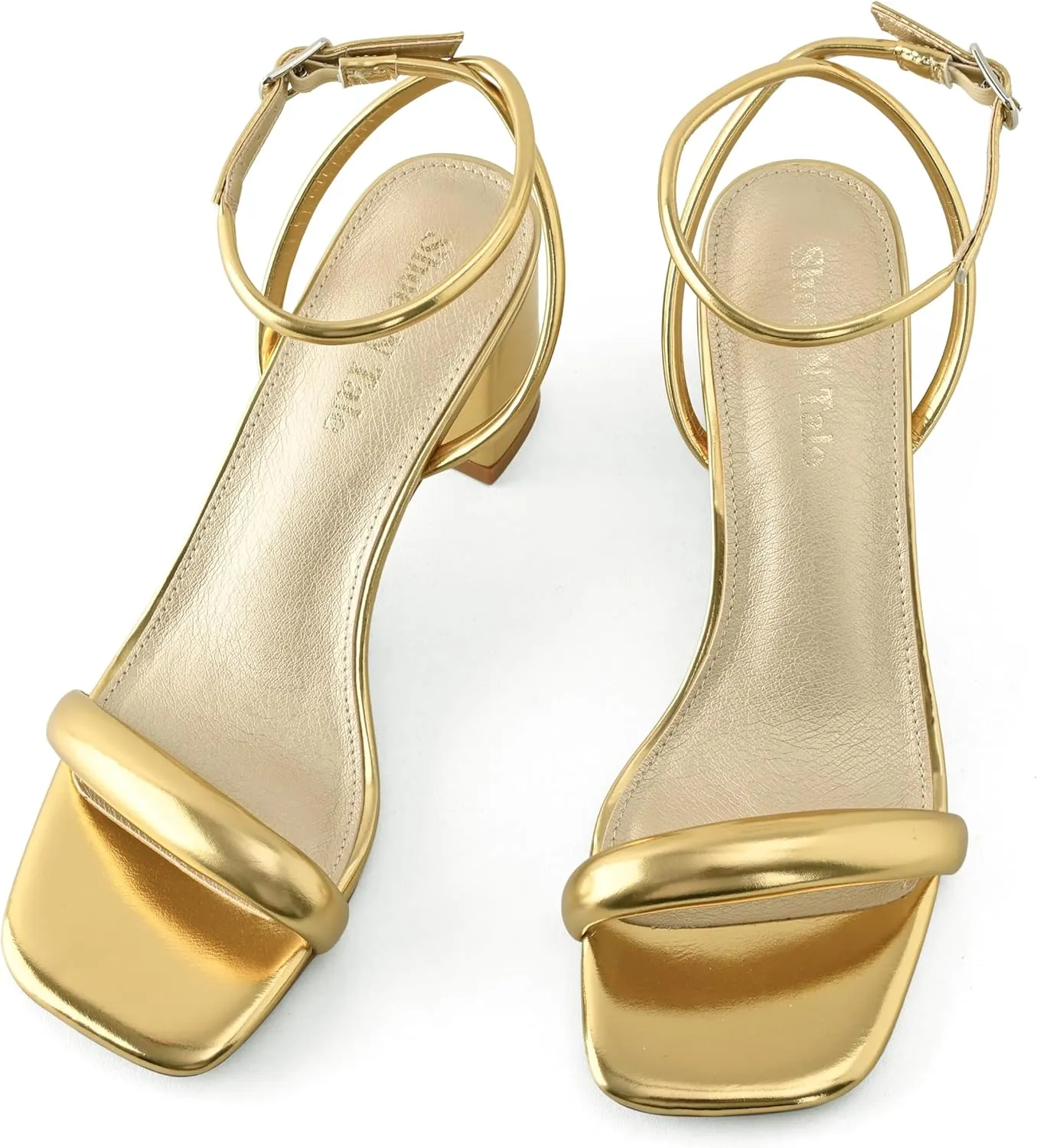 Shoe'N Tale Chunky Heels for Women Block Strappy Heeled Sandals Ankle Buckle Square Toe Comfortable Dressy Shoes