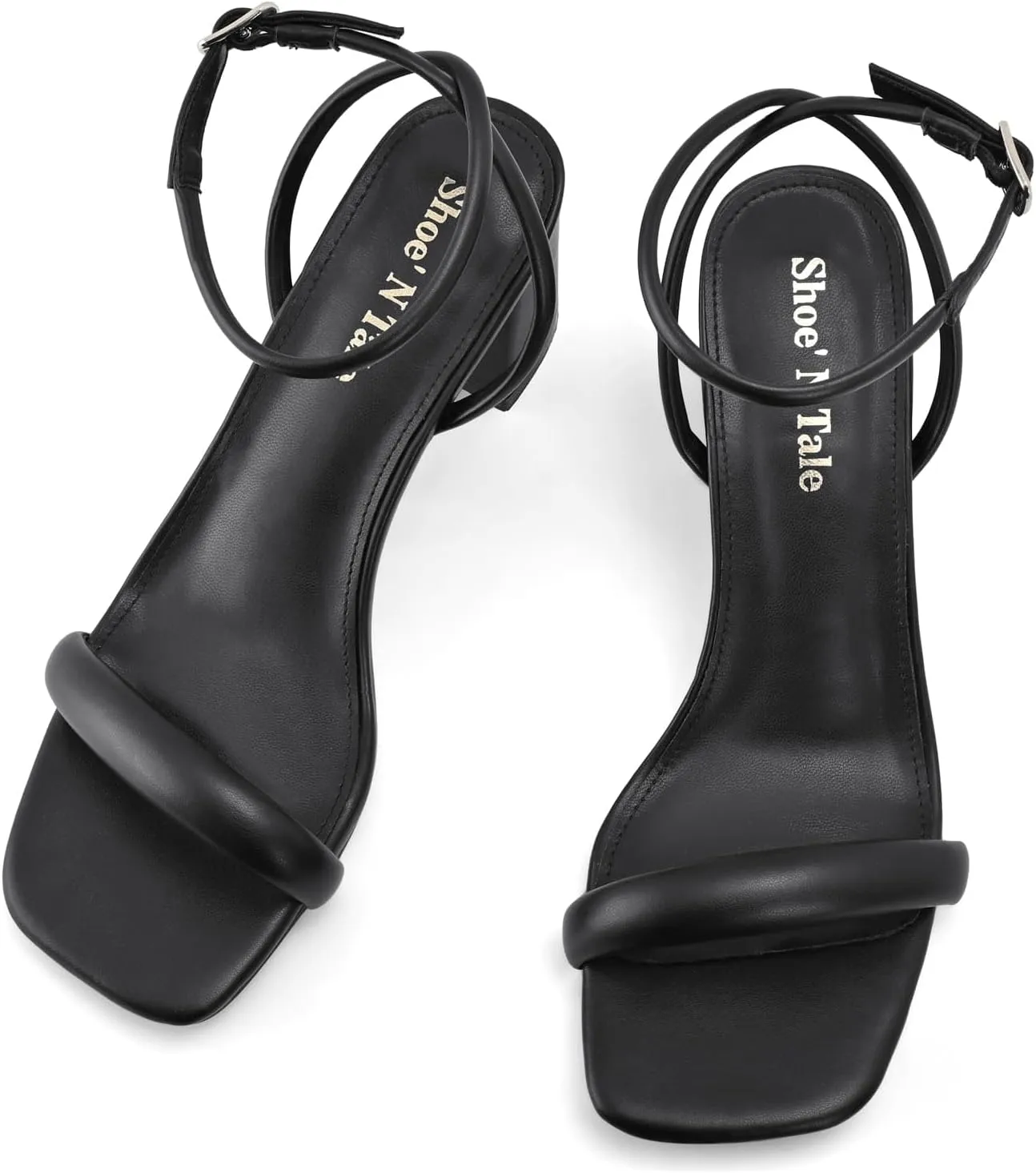 Shoe'N Tale Chunky Heels for Women Block Strappy Heeled Sandals Ankle Buckle Square Toe Comfortable Dressy Shoes