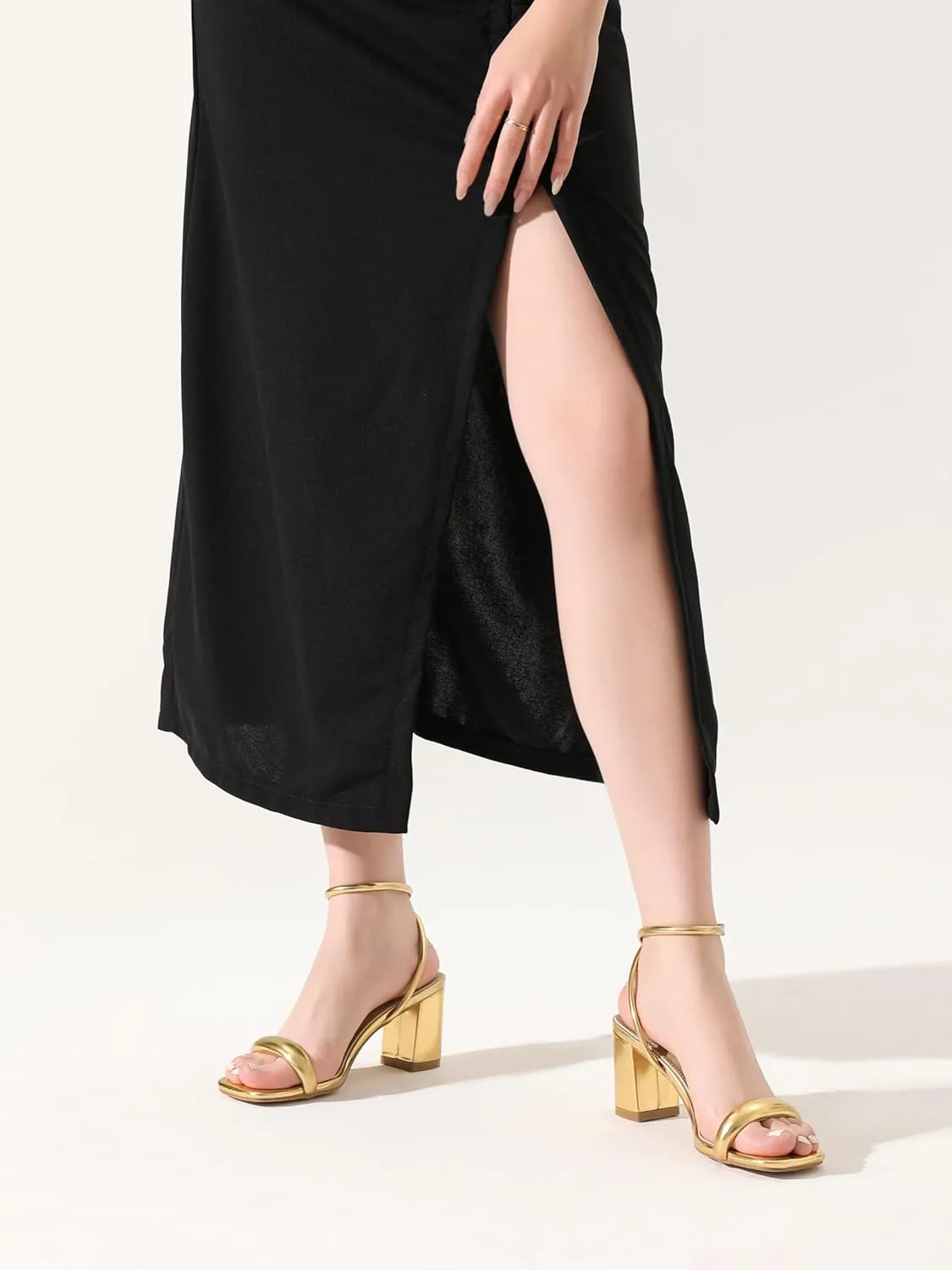 Shoe'N Tale Chunky Heels for Women Block Strappy Heeled Sandals Ankle Buckle Square Toe Comfortable Dressy Shoes