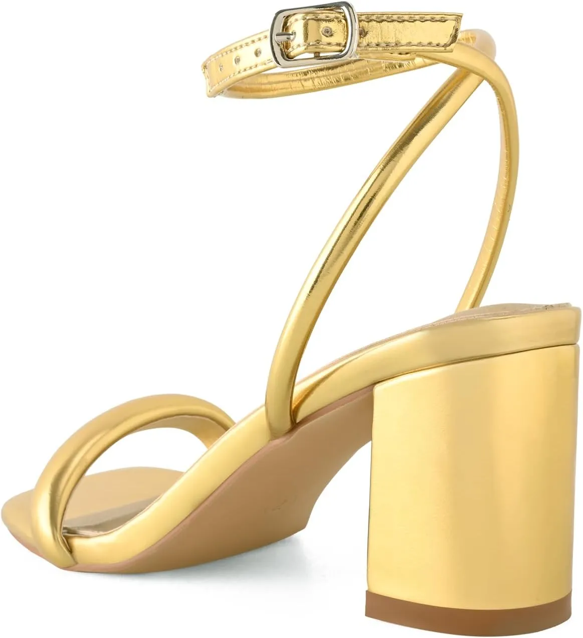 Shoe'N Tale Chunky Heels for Women Block Strappy Heeled Sandals Ankle Buckle Square Toe Comfortable Dressy Shoes