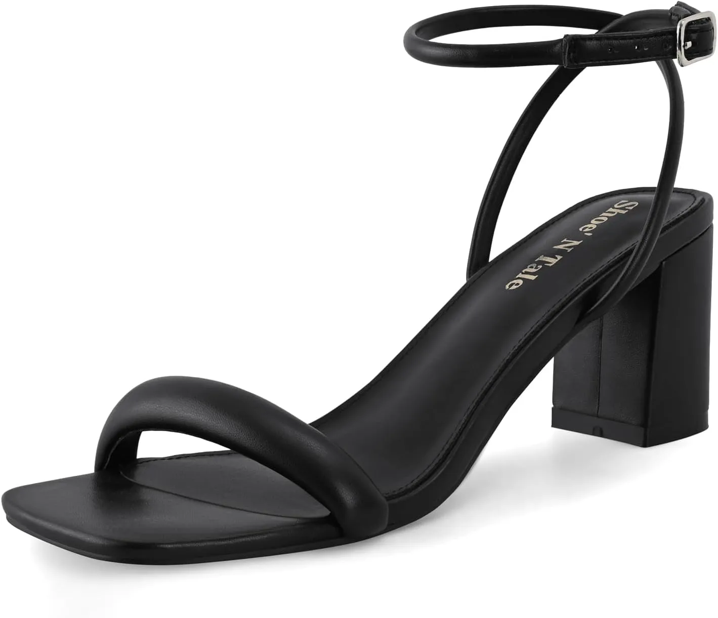 Shoe'N Tale Chunky Heels for Women Block Strappy Heeled Sandals Ankle Buckle Square Toe Comfortable Dressy Shoes