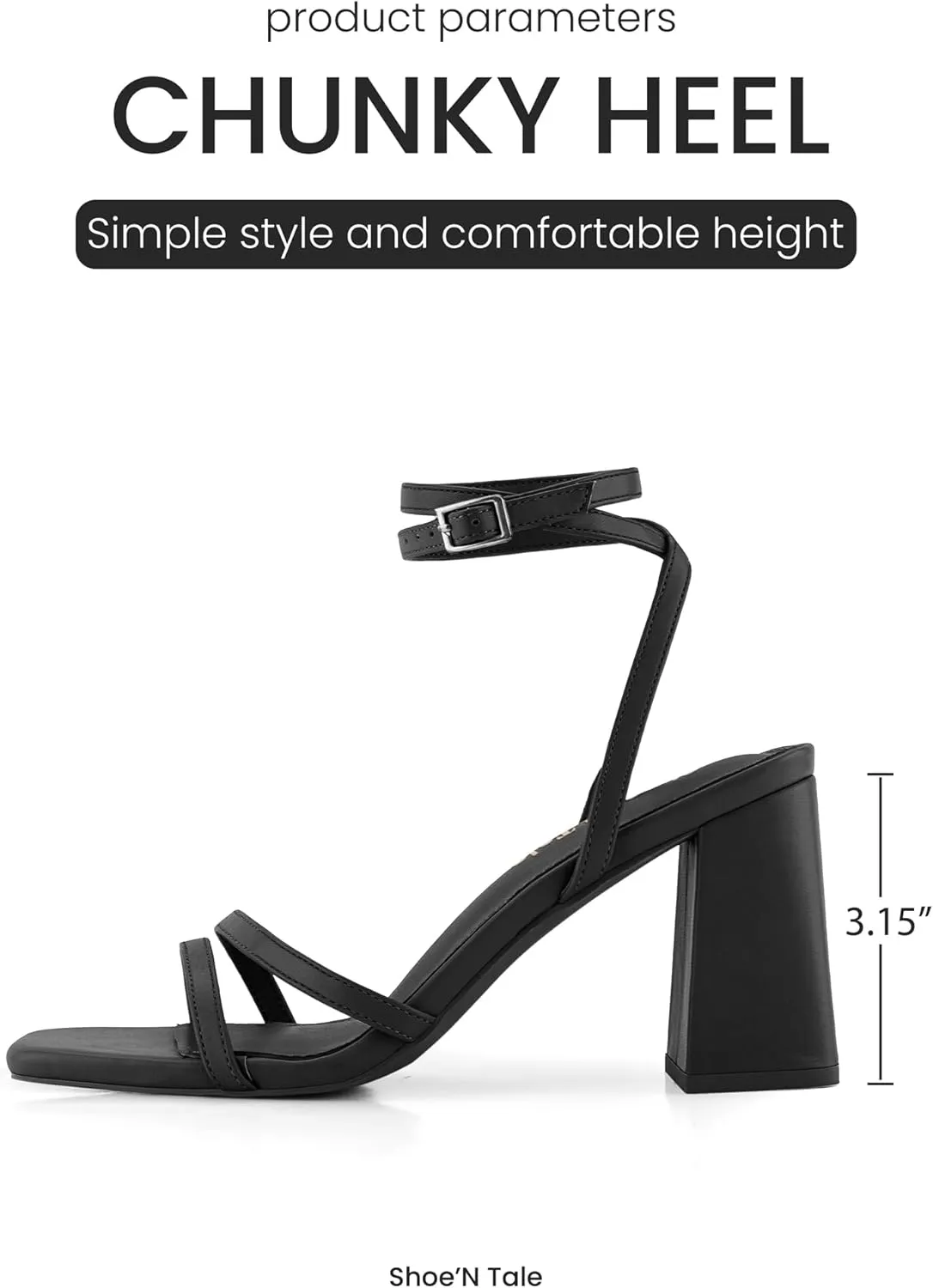 Shoe'N Tale Strappy Heels for Women Square Toe Chunky Block Heels Square Toe Ankle Strap Sandals