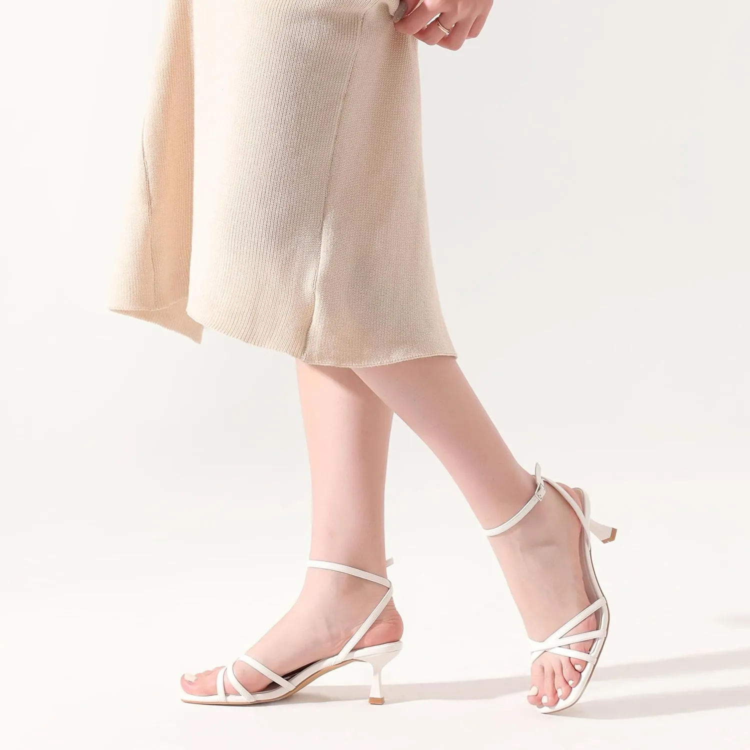 Shoe’N Tale Womens Kitten Heels Heeled Strappy Sandals Square Open Toe Stilettos Adjustable Ankle Strap Dress Party Wedding Fashion Shoes