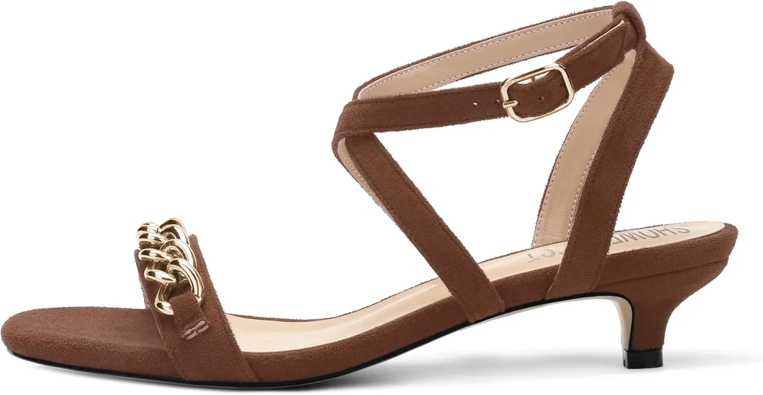 SHOWFOREST Womens Round Toe School Metal Chain Buckle Suede Cute Solid Adjustable Strap Kitten Low Heel Sandals 1.5 Inch