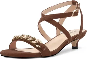 SHOWFOREST Womens Round Toe School Metal Chain Buckle Suede Cute Solid Adjustable Strap Kitten Low Heel Sandals 1.5 Inch