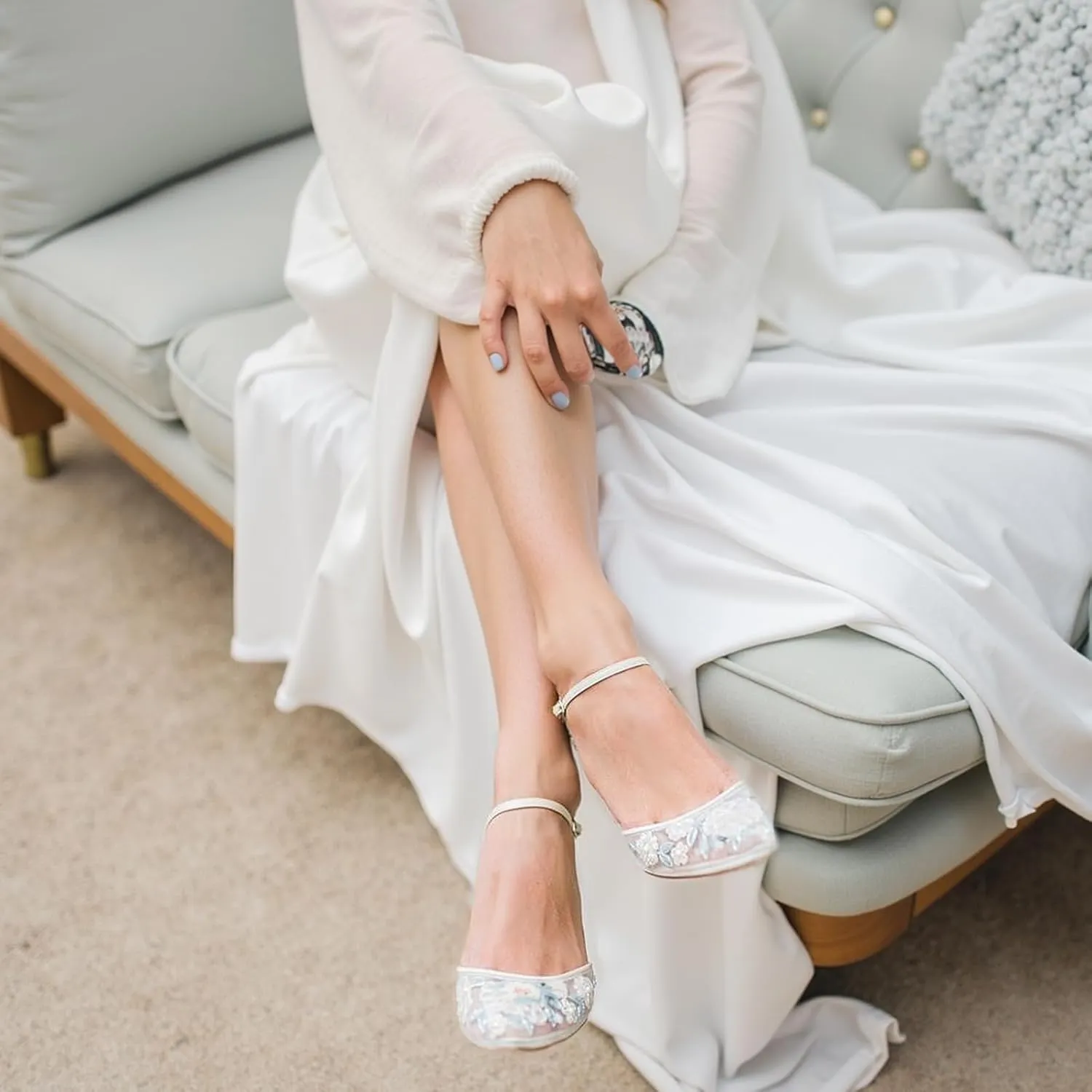 SIFIEELAR Womens LOW HEEL Sandals Ankle Strap Pointed Toe Sandals mesh wedding Party embroidery Shoes