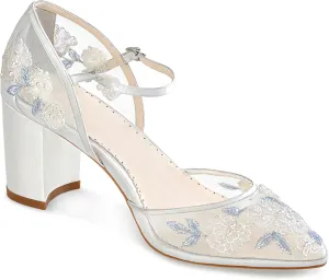SIFIEELAR Womens LOW HEEL Sandals Ankle Strap Pointed Toe Sandals mesh wedding Party embroidery Shoes