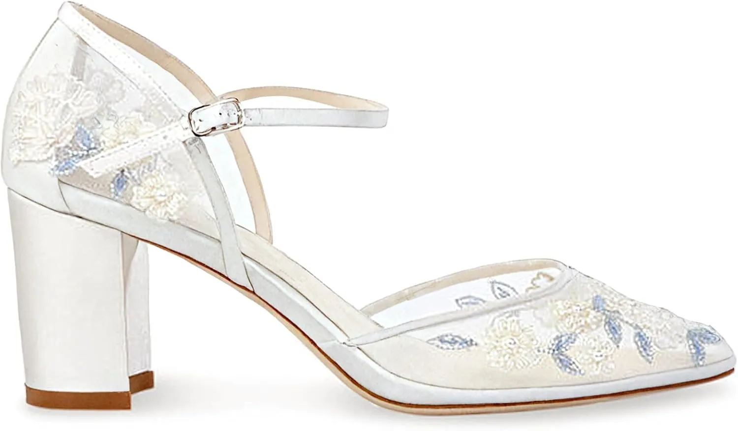 SIFIEELAR Womens LOW HEEL Sandals Ankle Strap Pointed Toe Sandals mesh wedding Party embroidery Shoes
