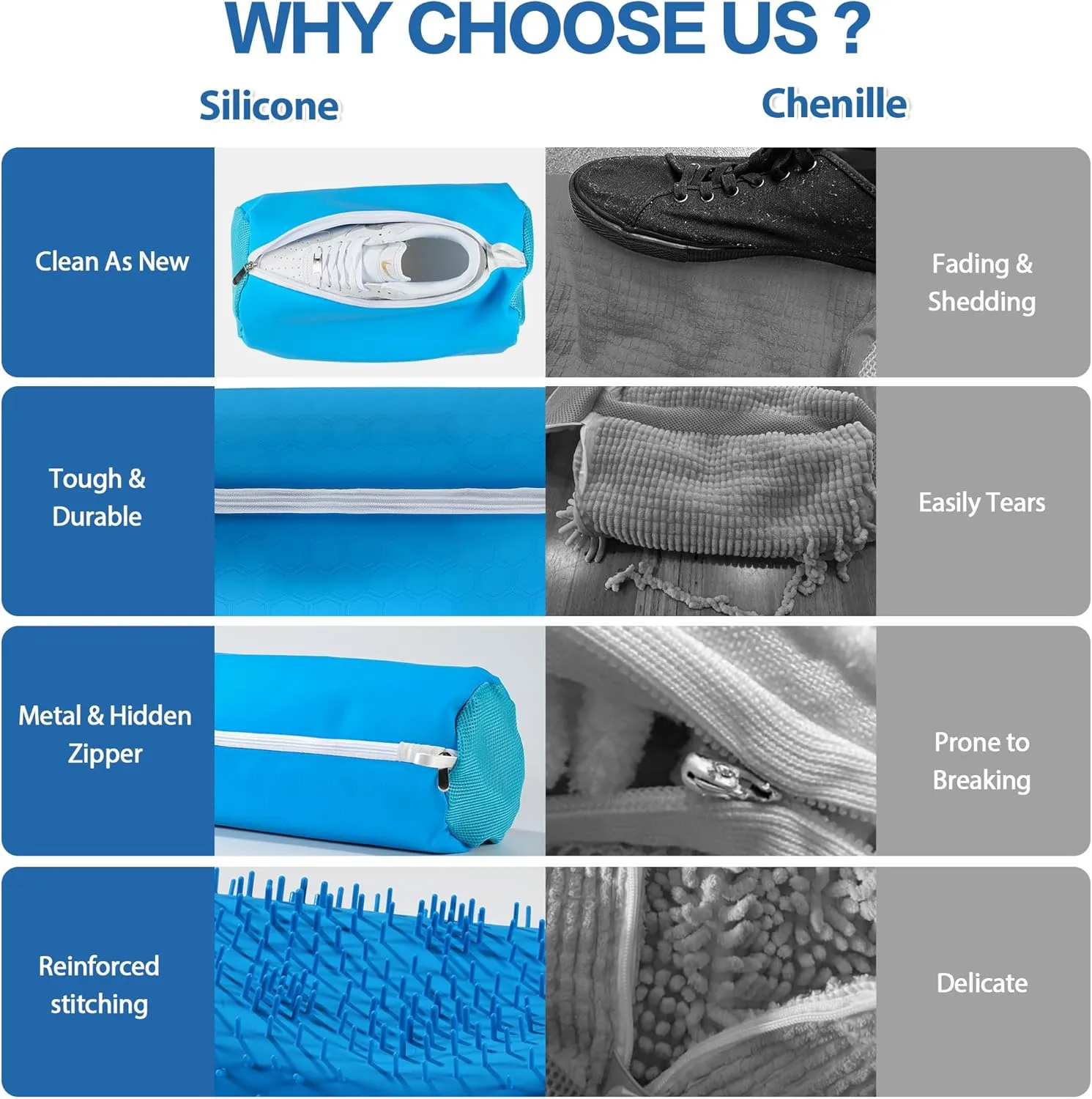 Silicone Shoe Washing machine bag, Laundry Shoe Bag For Washer And Dryer, Durable Metal Hidden Zipper Shoe Washer with No Fading or Shedding for Sneaker Gym Shoes, 2Pcs (Blue)