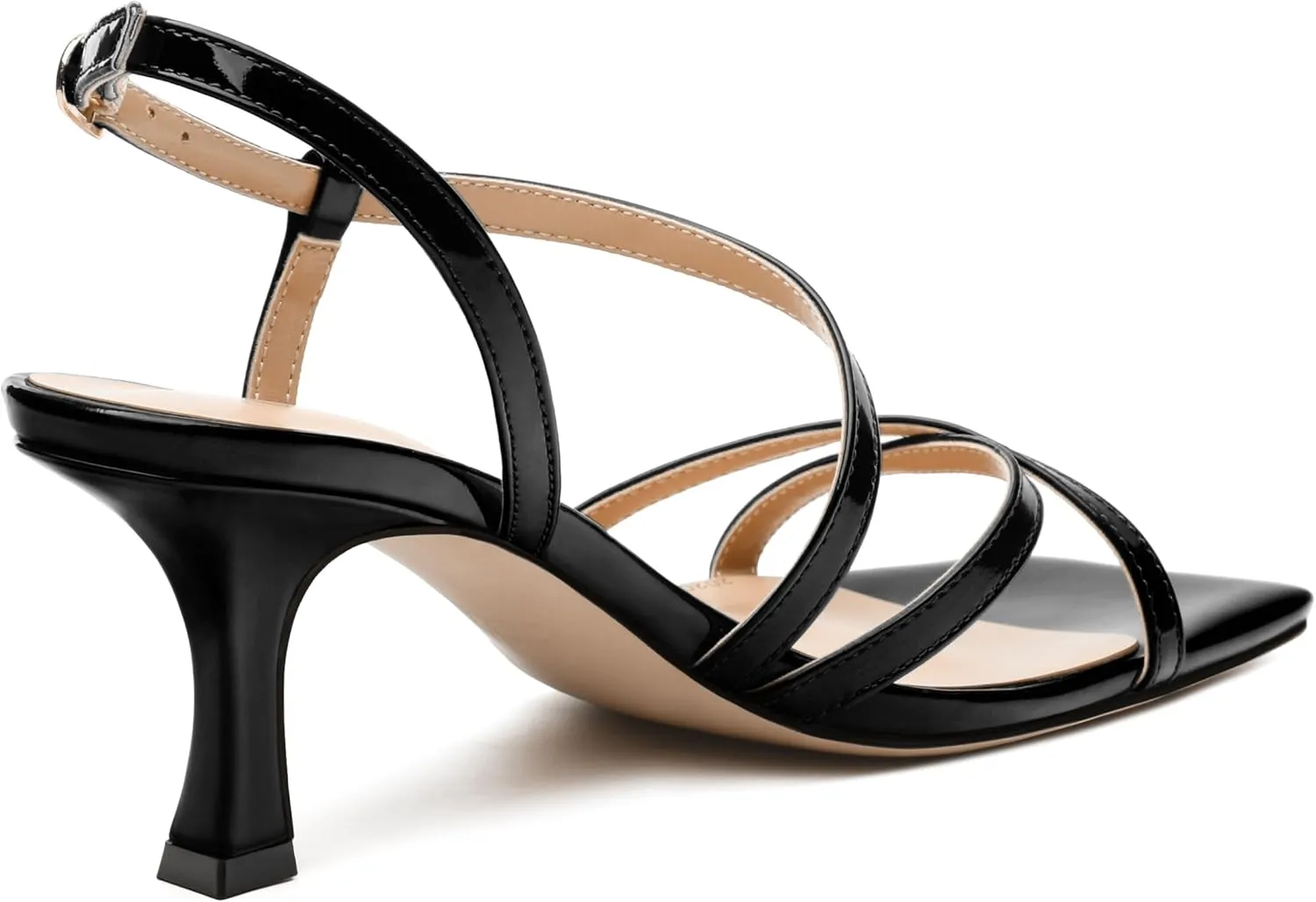 SKYSTERRY Women's Mid Kitten Strappy Sandals Square Open Toe Ankle Buckle Slingback Patent Heels Sexy Dress Wedding Party Daily-Life Shoes For Women 2.5 Inch