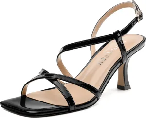 SKYSTERRY Women's Mid Kitten Strappy Sandals Square Open Toe Ankle Buckle Slingback Patent Heels Sexy Dress Wedding Party Daily-Life Shoes For Women 2.5 Inch