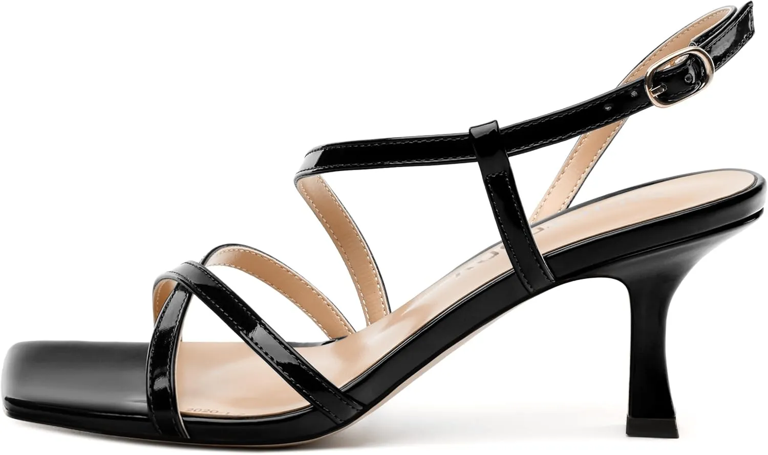 SKYSTERRY Women's Mid Kitten Strappy Sandals Square Open Toe Ankle Buckle Slingback Patent Heels Sexy Dress Wedding Party Daily-Life Shoes For Women 2.5 Inch