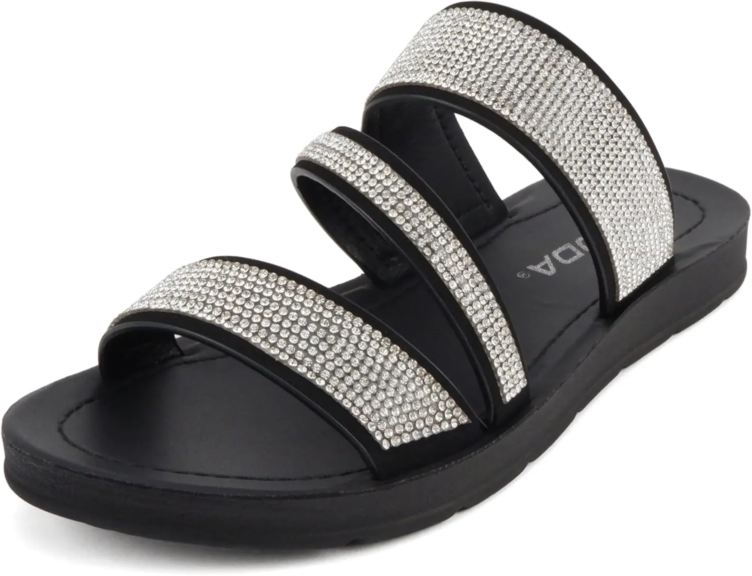 Soda Zeal ~ Women Open Toe Rhinestone Multi Band Slide Sandals