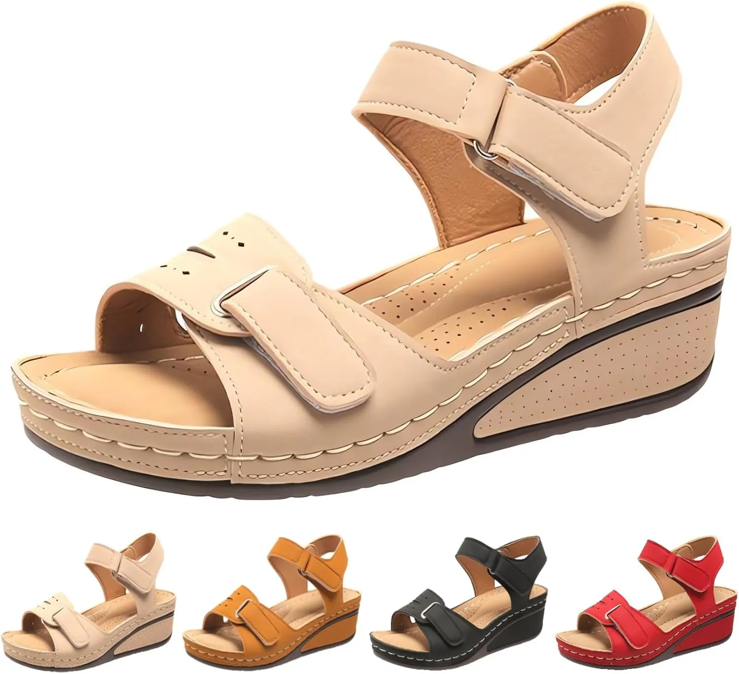 Soft & Stylish Wedge Sandals for Effortless Comfort 2025 Leather Orthopedic Walking Platform Sandals Women Casual Dressy Wide Wedge Dress Sport Ankle Back Strap Summer Sandals with Arch Support