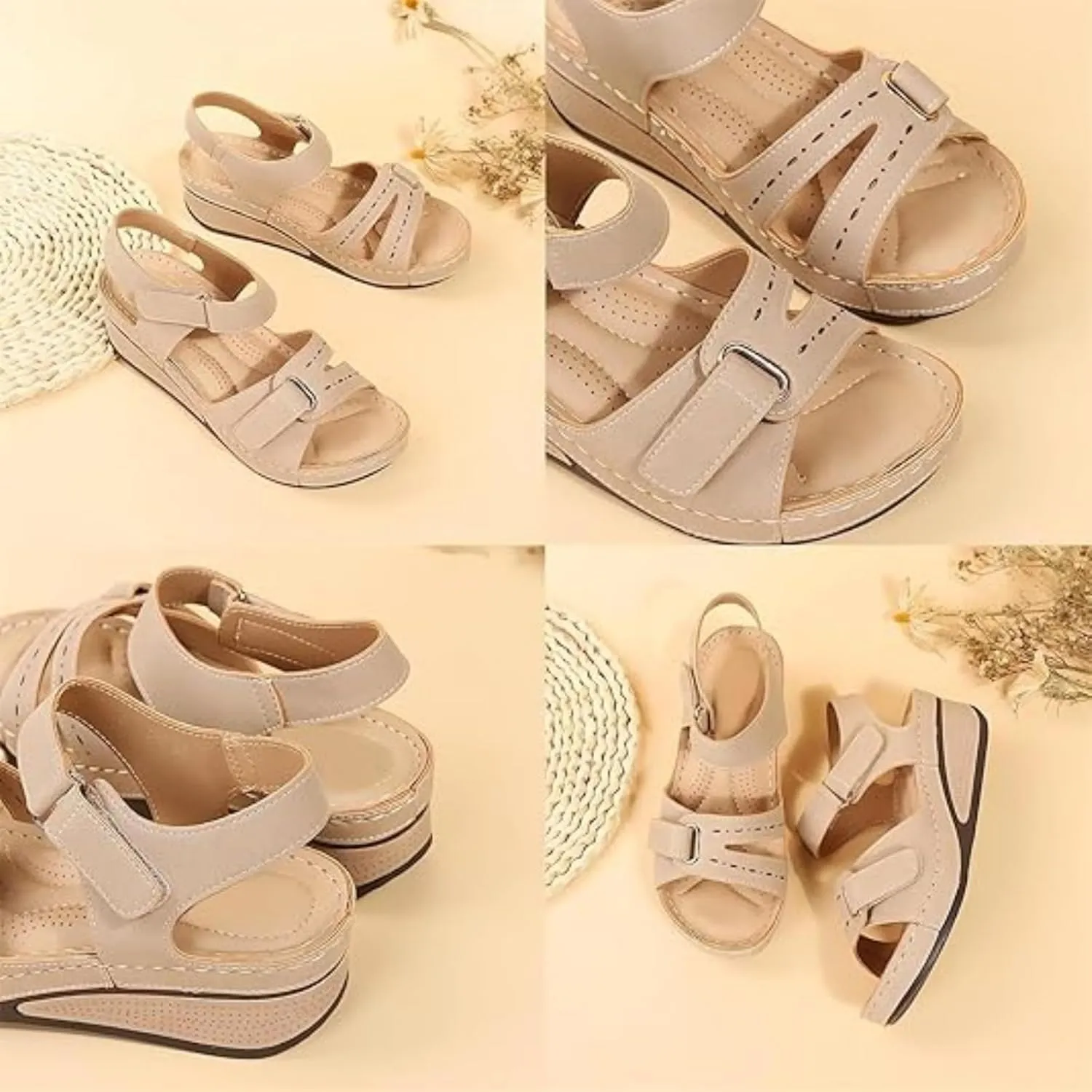 Soft & Stylish Wedge Sandals for Effortless Comfort 2025 Women's Leather Orthopedic Platform Sandals with Arch Support & Sporty Ankle Strap