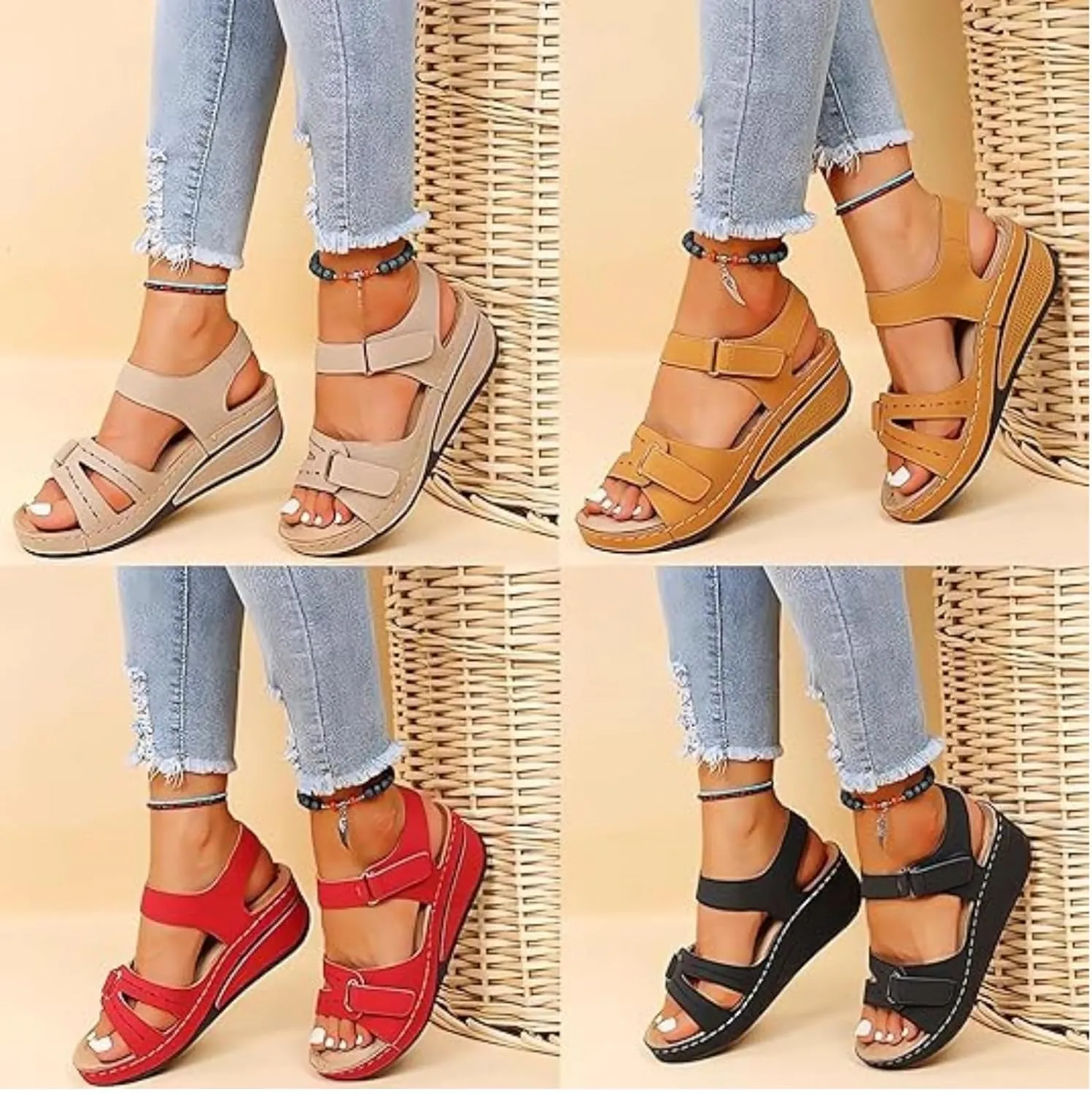 Soft & Stylish Wedge Sandals for Effortless Comfort 2025 Women's Leather Orthopedic Platform Sandals with Arch Support & Sporty Ankle Strap
