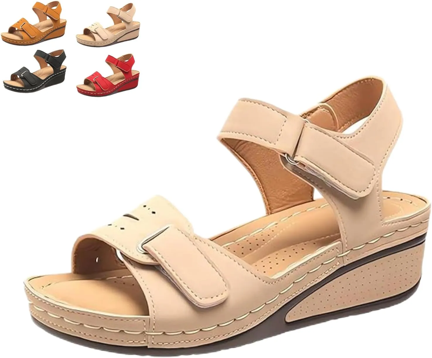 Soft & Stylish Wedge Sandals for Effortless Comfort 2025 Women's Leather Orthopedic Platform Sandals with Arch Support & Sporty Ankle Strap