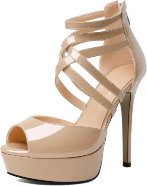Soireelady Womens Platform Heels Ankle Strap High Heel Sandals Peep Toe Strappy Stiletto Heels Sexy Stripper Heeled Sandals 6 Inches