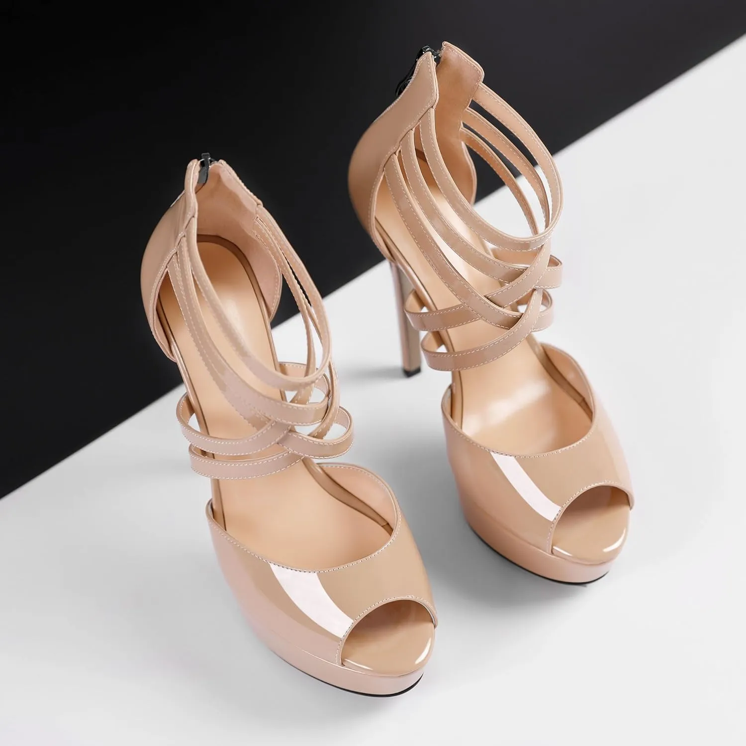 Soireelady Womens Platform Heels Ankle Strap High Heel Sandals Peep Toe Strappy Stiletto Heels Sexy Stripper Heeled Sandals 6 Inches