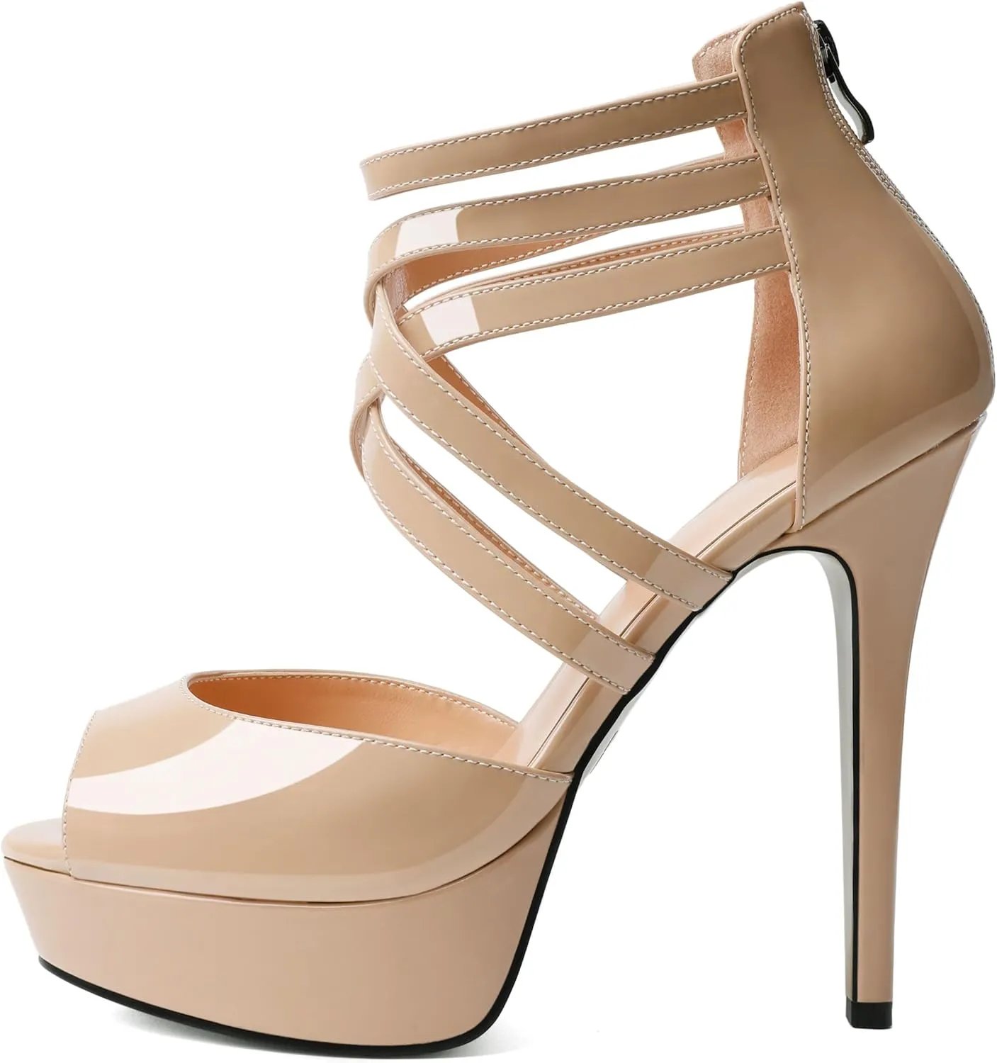 Soireelady Womens Platform Heels Ankle Strap High Heel Sandals Peep Toe Strappy Stiletto Heels Sexy Stripper Heeled Sandals 6 Inches