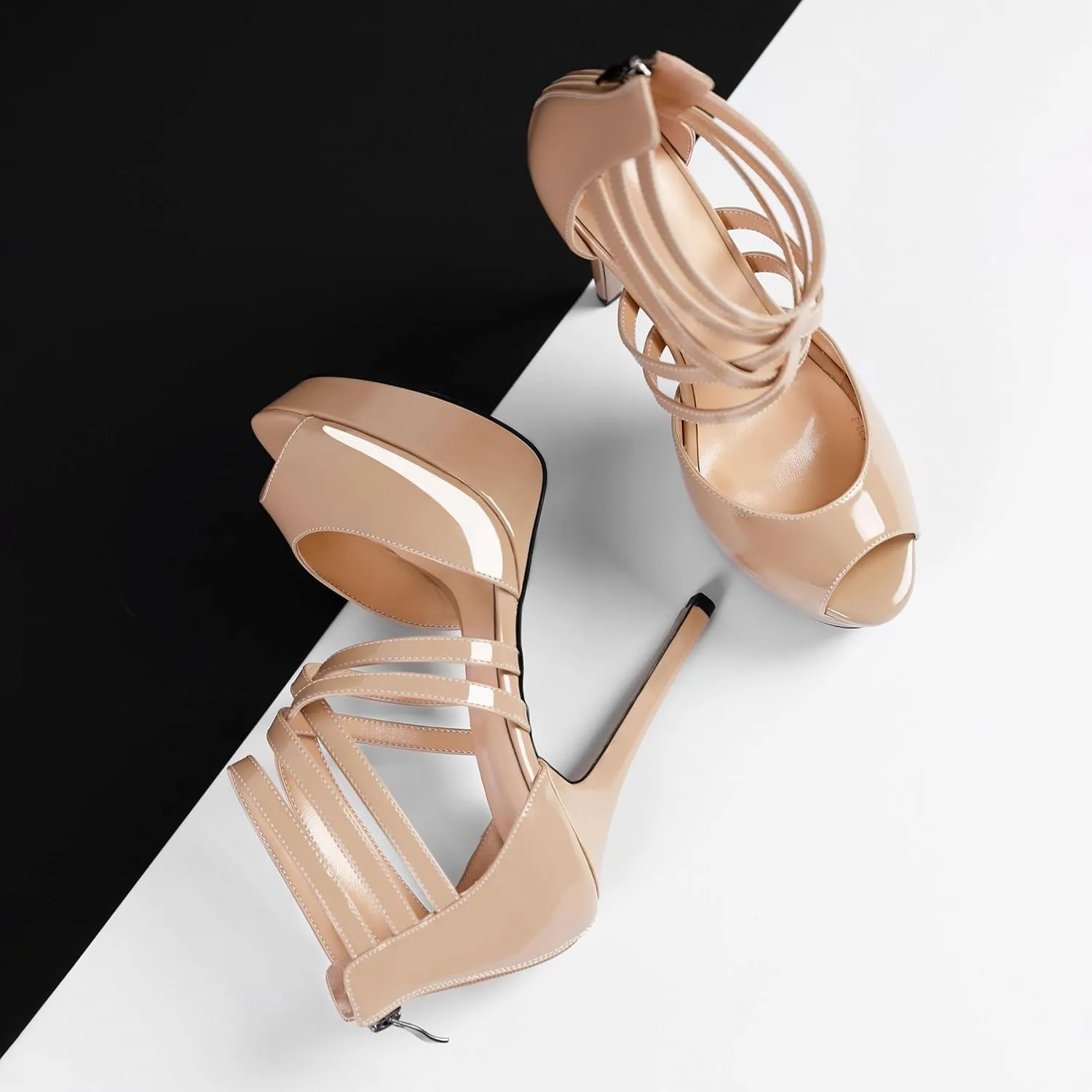 Soireelady Womens Platform Heels Ankle Strap High Heel Sandals Peep Toe Strappy Stiletto Heels Sexy Stripper Heeled Sandals 6 Inches