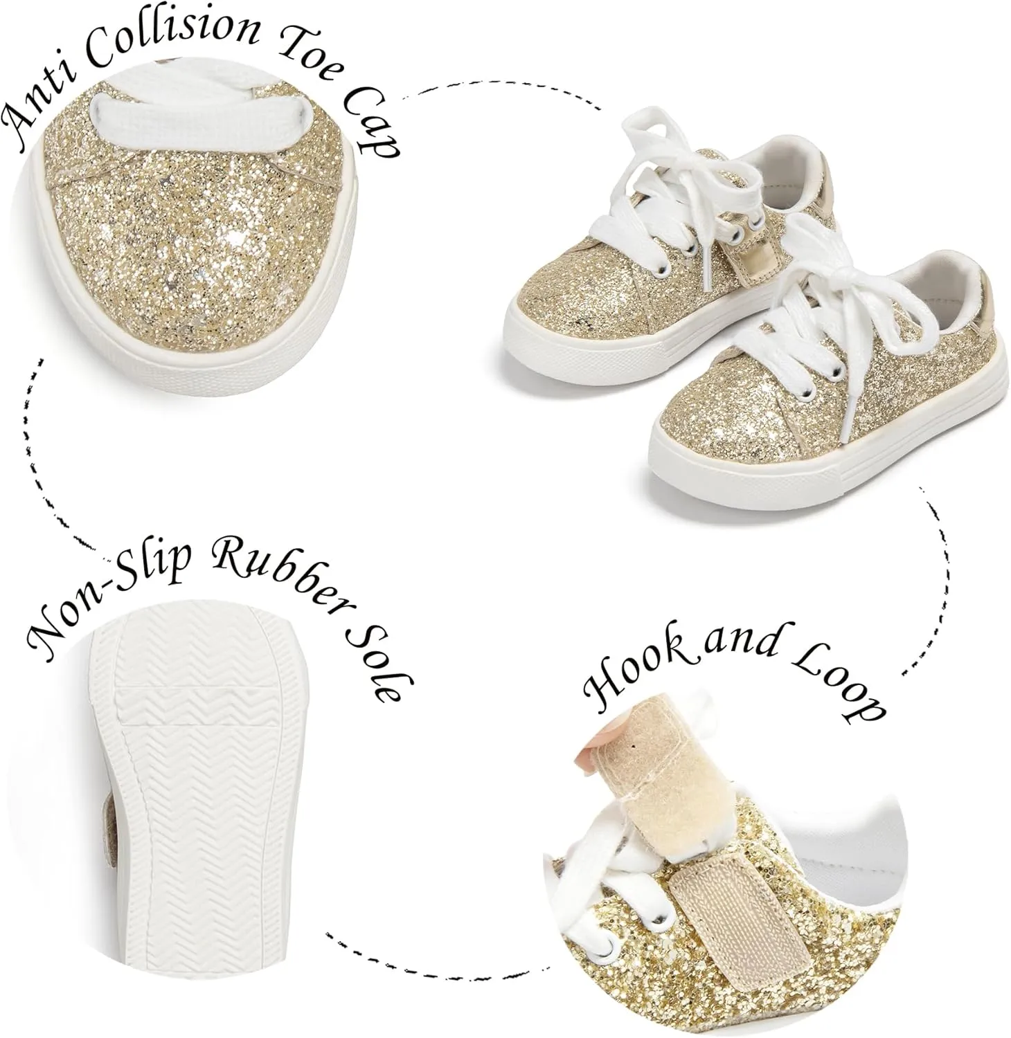 Sparkly Sneakers for Girls 3-12 Years Slip-On Comfort Fit Casual Princess Shoes
