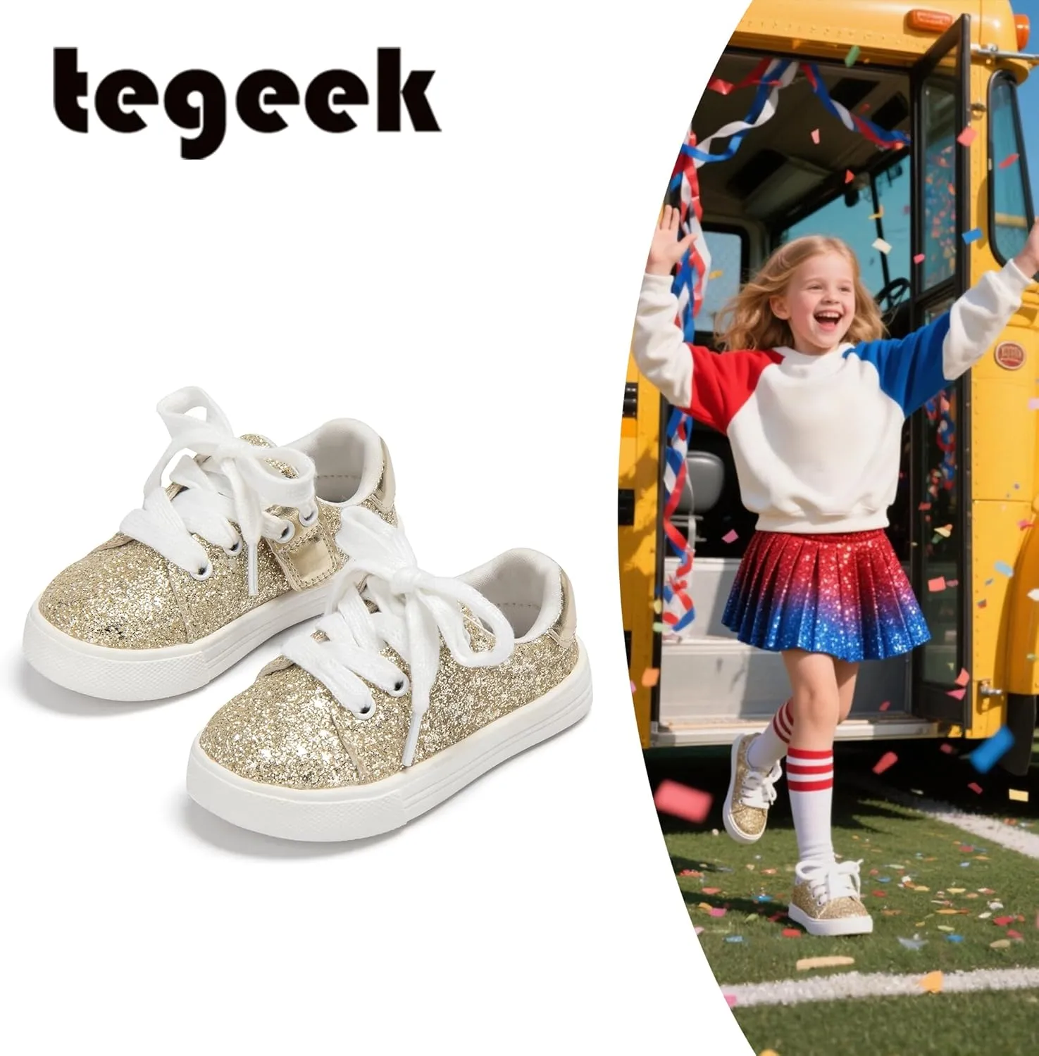 Sparkly Sneakers for Girls 3-12 Years Slip-On Comfort Fit Casual Princess Shoes