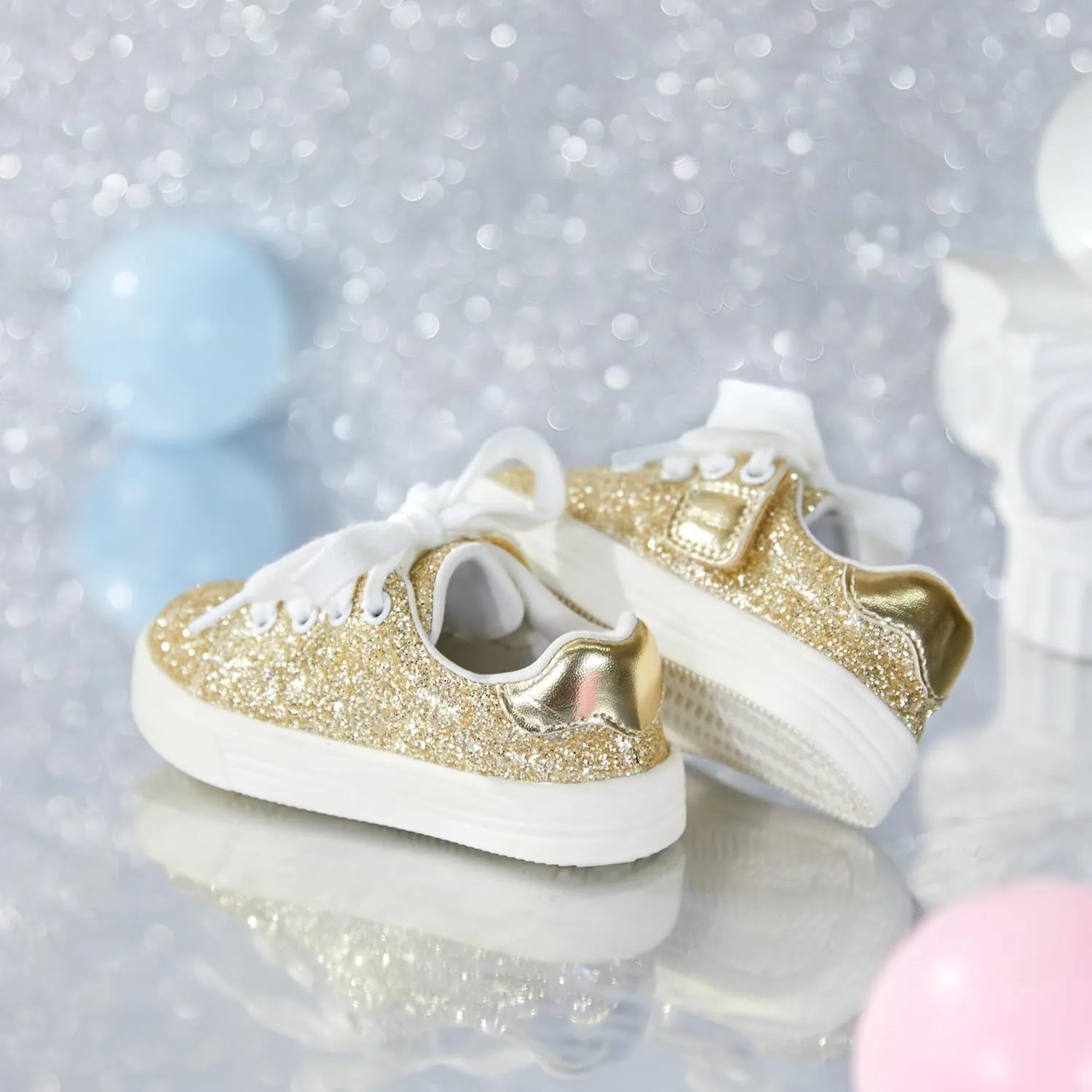 Sparkly Sneakers for Girls 3-12 Years Slip-On Comfort Fit Casual Princess Shoes