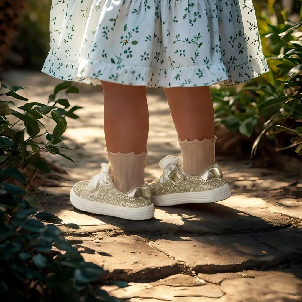 Sparkly Sneakers for Girls 3-12 Years Slip-On Comfort Fit Casual Princess Shoes